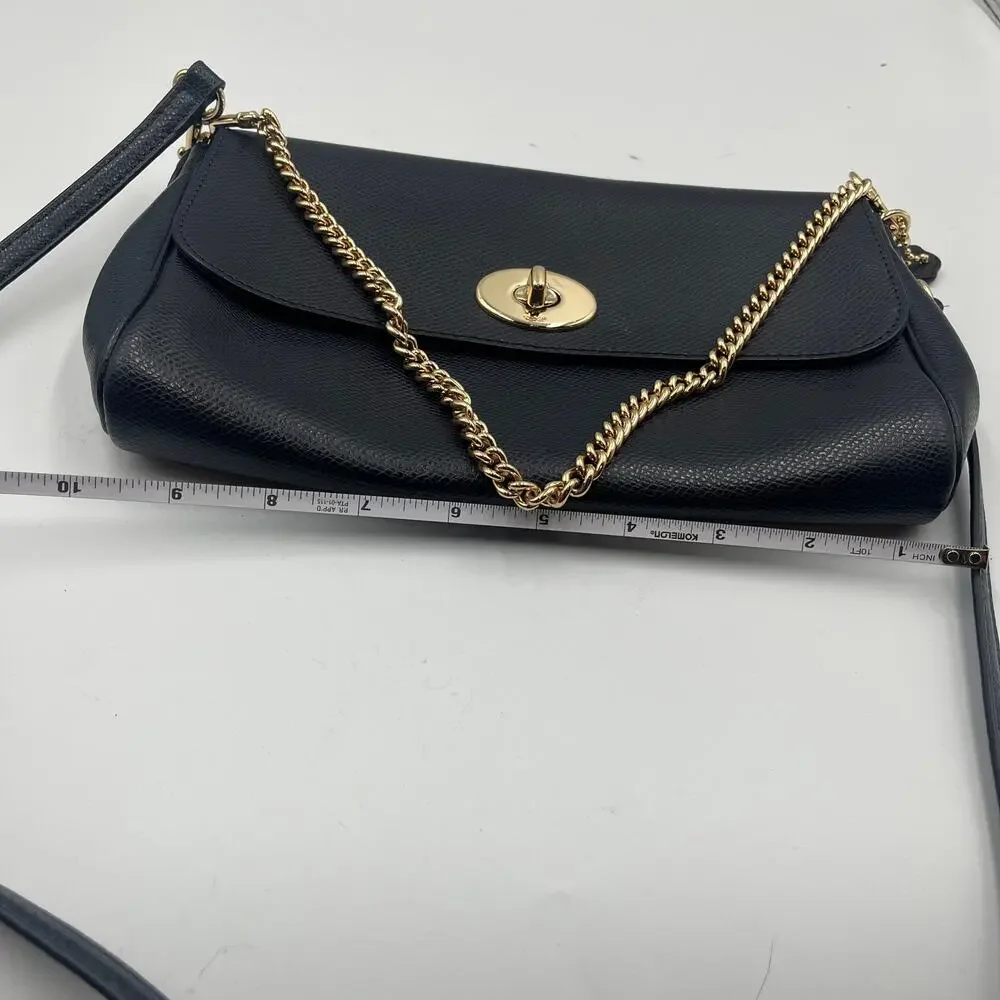 Coach Crossbody Bag Shoulder Bag Ruby Leather Chain Strap Turn Lock Black